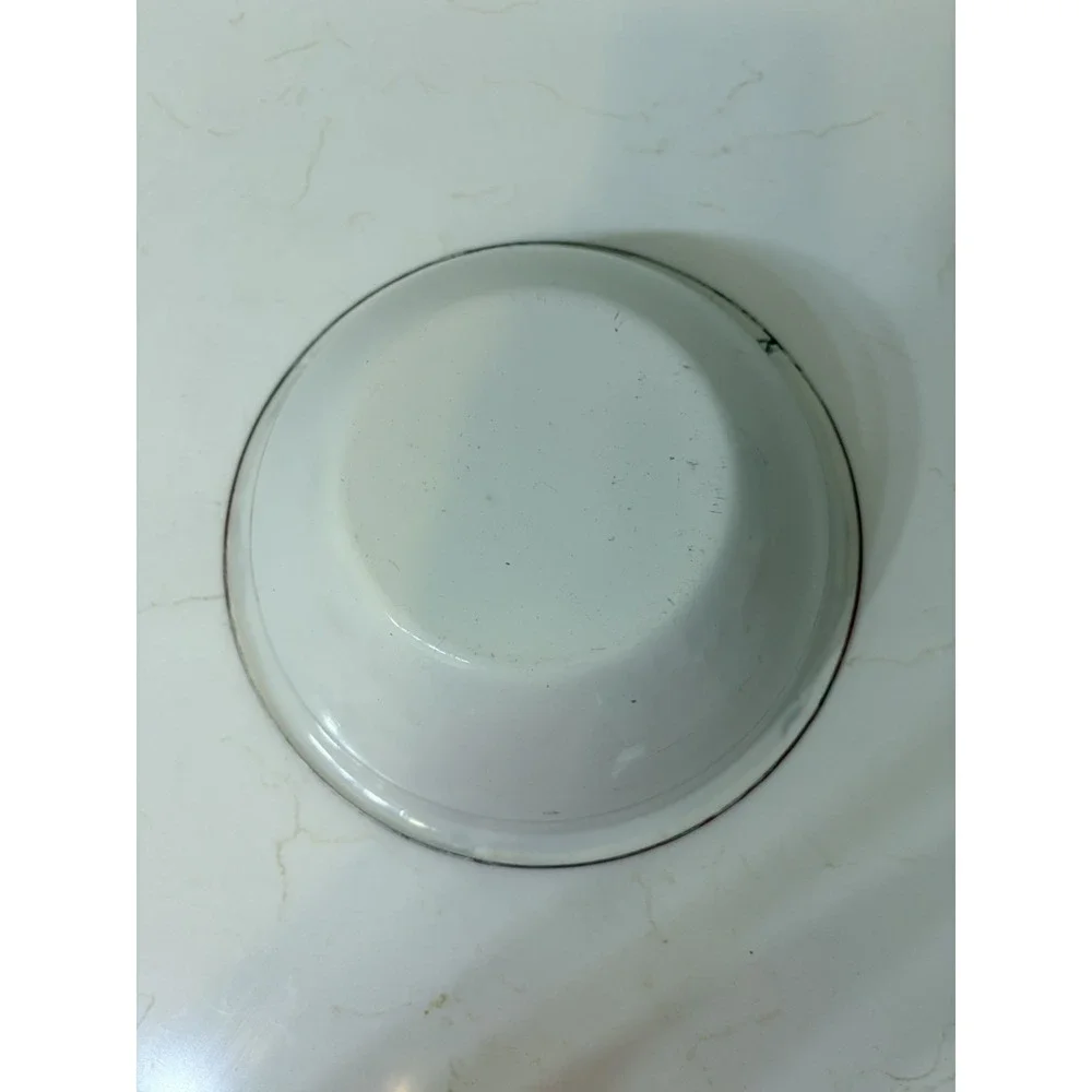 Vintage Enamelware Round Wash Tub Basin Bowl White Red 10.75